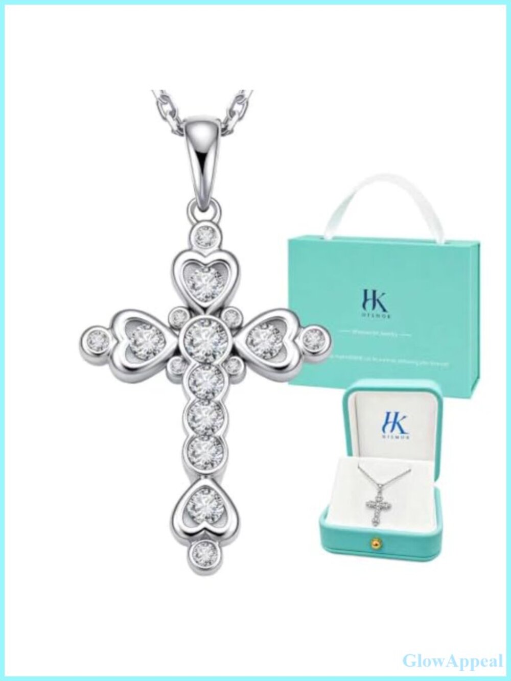 925 Sterling Silver Cross Necklace Moissanite Reversible Heart Pendant